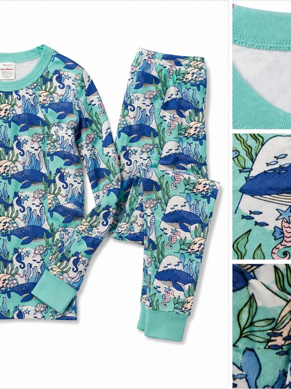 Hanna Anderson Kids' Teal Ocean Whale Print Pajama Set